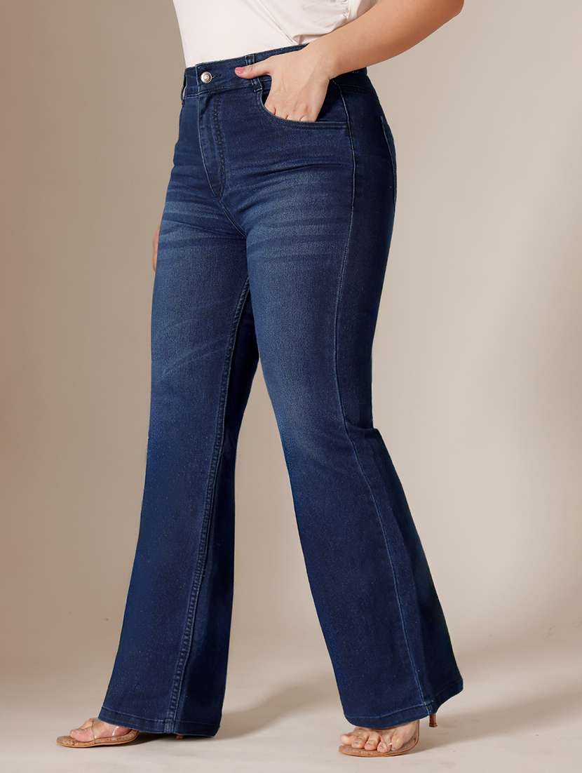 women washed high rise bootcut jeans