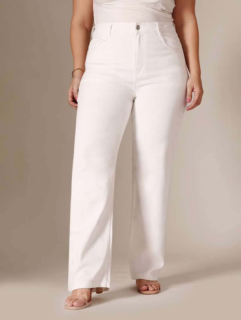 women solid high rise straight fit jeans