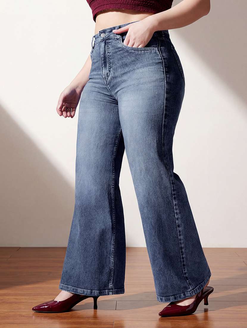 women washed high rise wide leg jeans - 22511322 -  Standard Image - 1