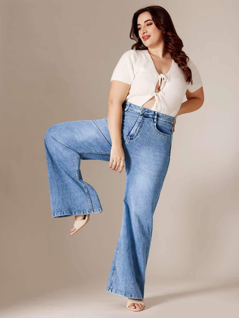 women washed high rise wide leg jeans - 22511332 -  Standard Image - 4