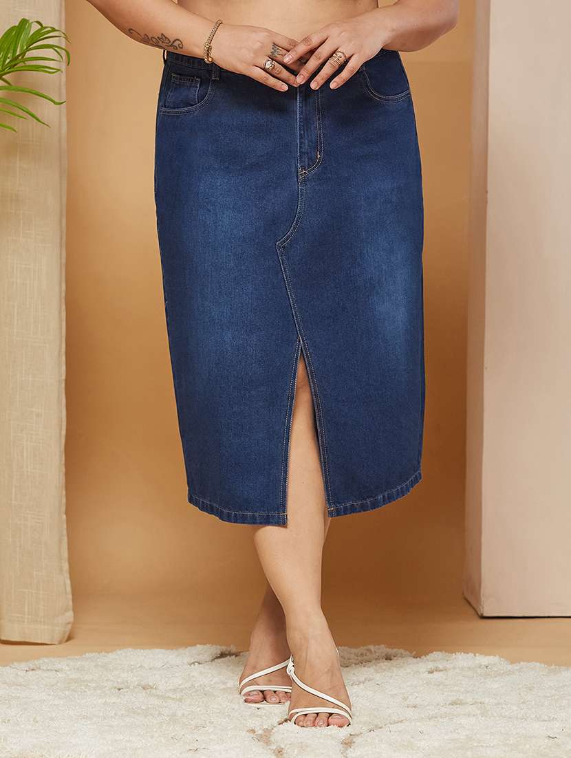 women solid high rise a-line skirt