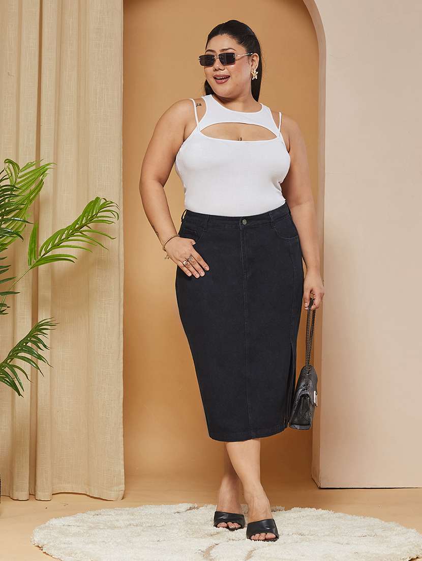 women solid high rise straight skirt - 22511391 -  Standard Image - 4