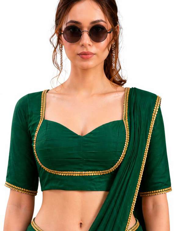 women solid with embellished bordered saree with blouse - 22511405 -  Standard Image - 1