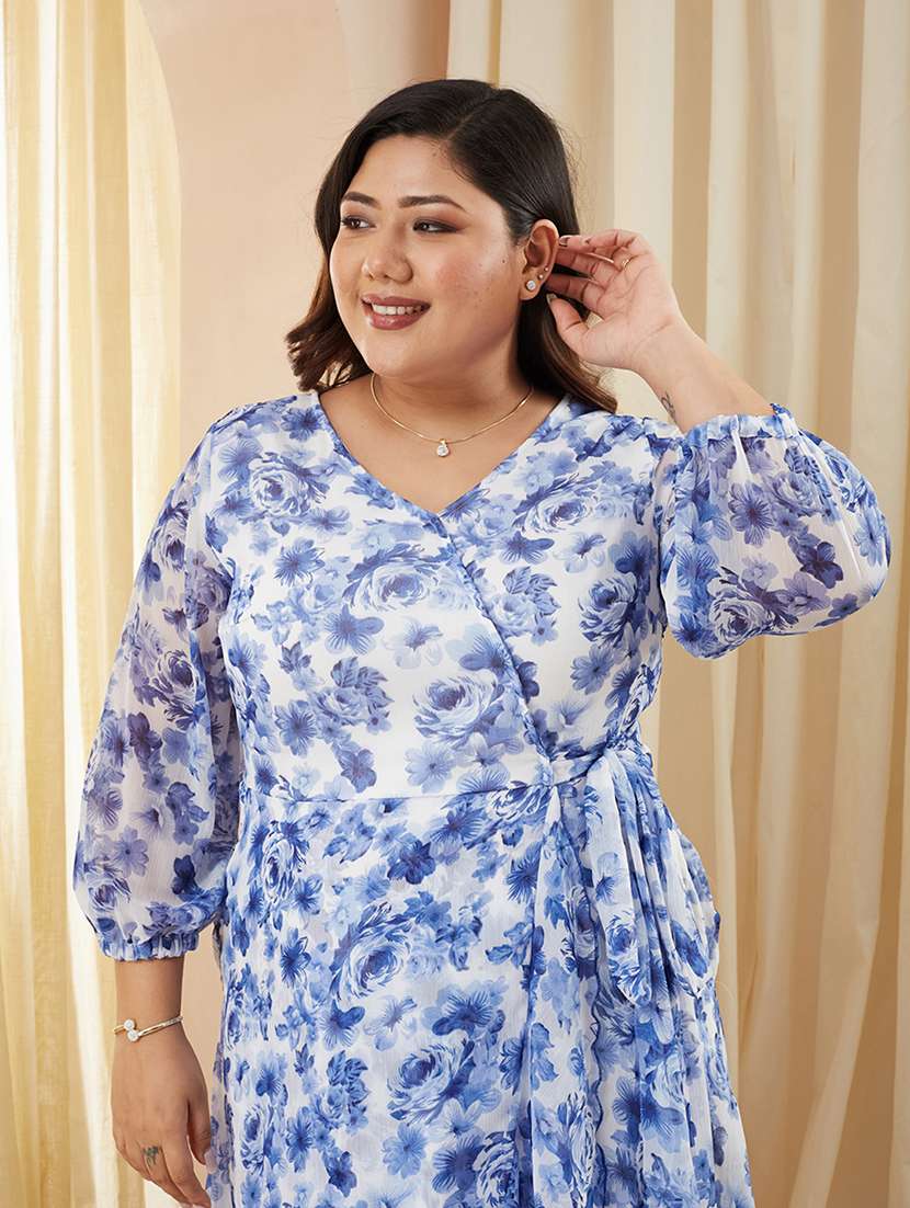 women printed three quarter sleeves wrap maxi dress - 22511452 -  Standard Image - 1