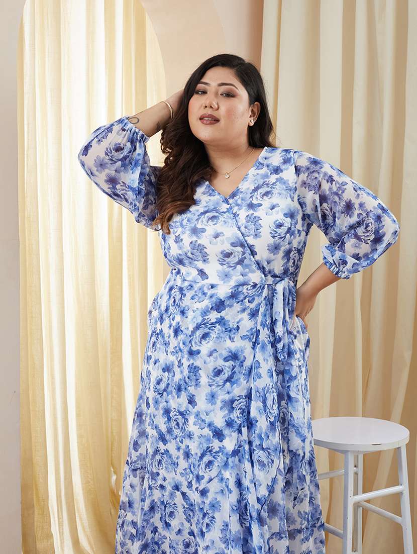 women printed three quarter sleeves wrap maxi dress - 22511452 -  Standard Image - 4