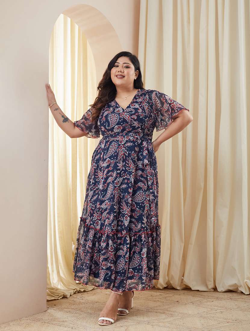 Women Printed V Neck Tiered Dress - 22511458 -  Standard Image - 1
