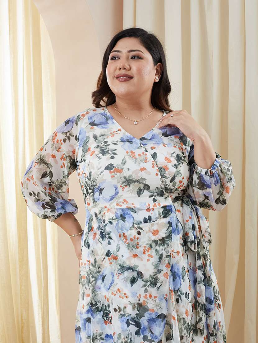 women printed three quarter sleeves wrap dress - 22511465 -  Standard Image - 1