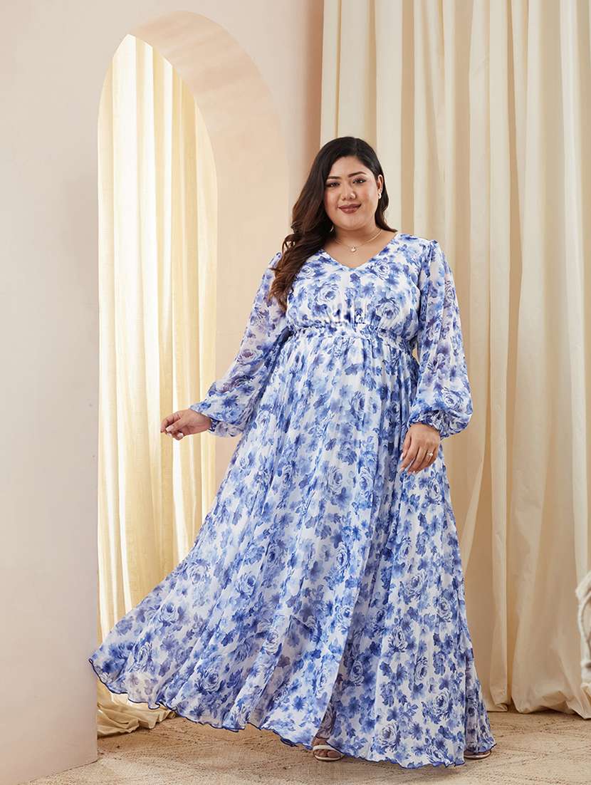 women printed v neck fit and flare dress