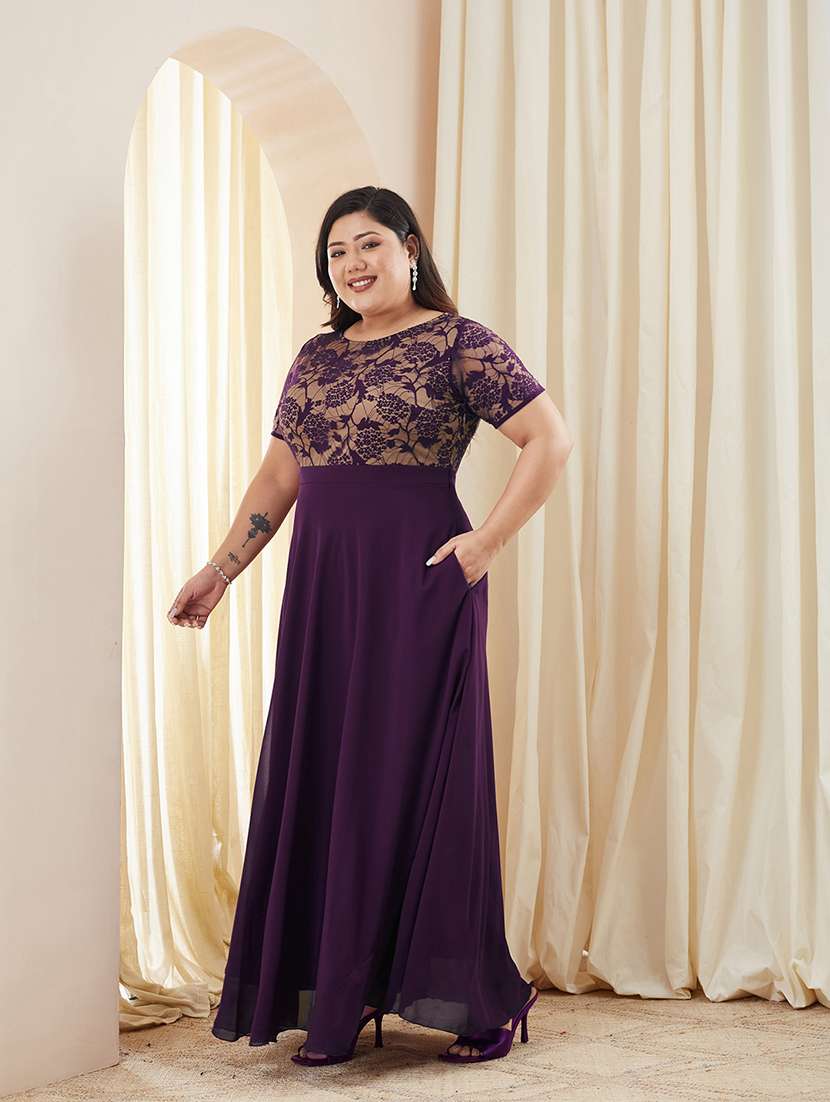 women self design round neck gown - 22511468 -  Standard Image - 1