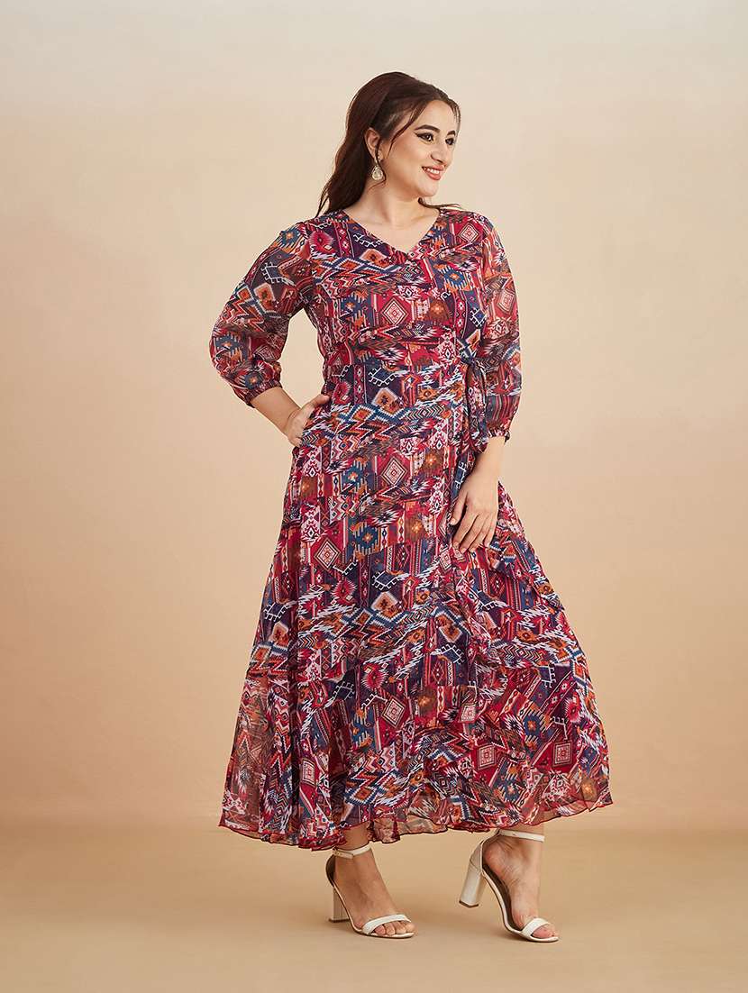 Women Printed Overlap Neck Wrap Dress - 22511470 -  Standard Image - 1