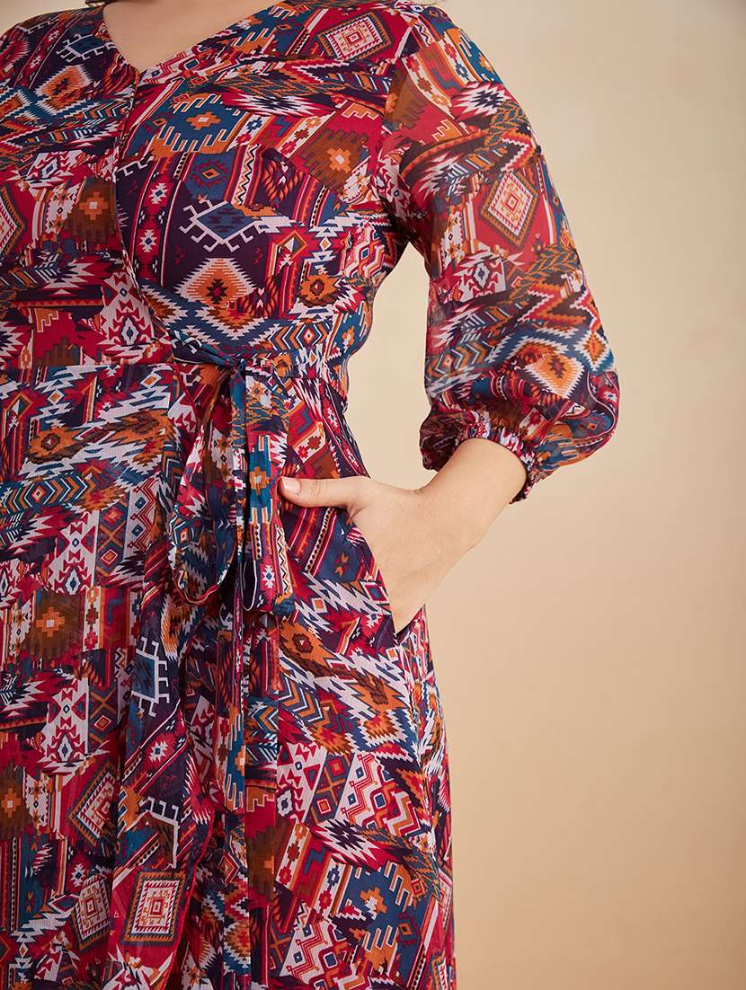 Women Printed Overlap Neck Wrap Dress - 22511470 -  Standard Image - 4