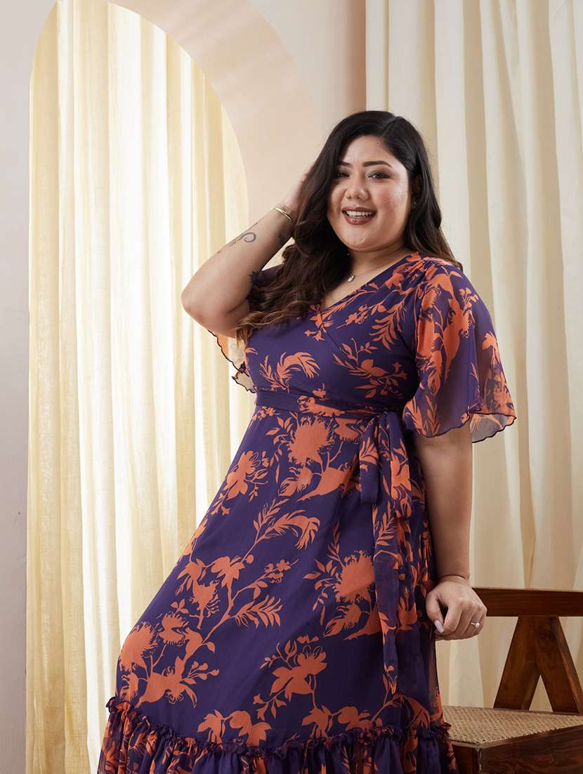 women printed v neck tiered dress - 22511472 -  Standard Image - 1