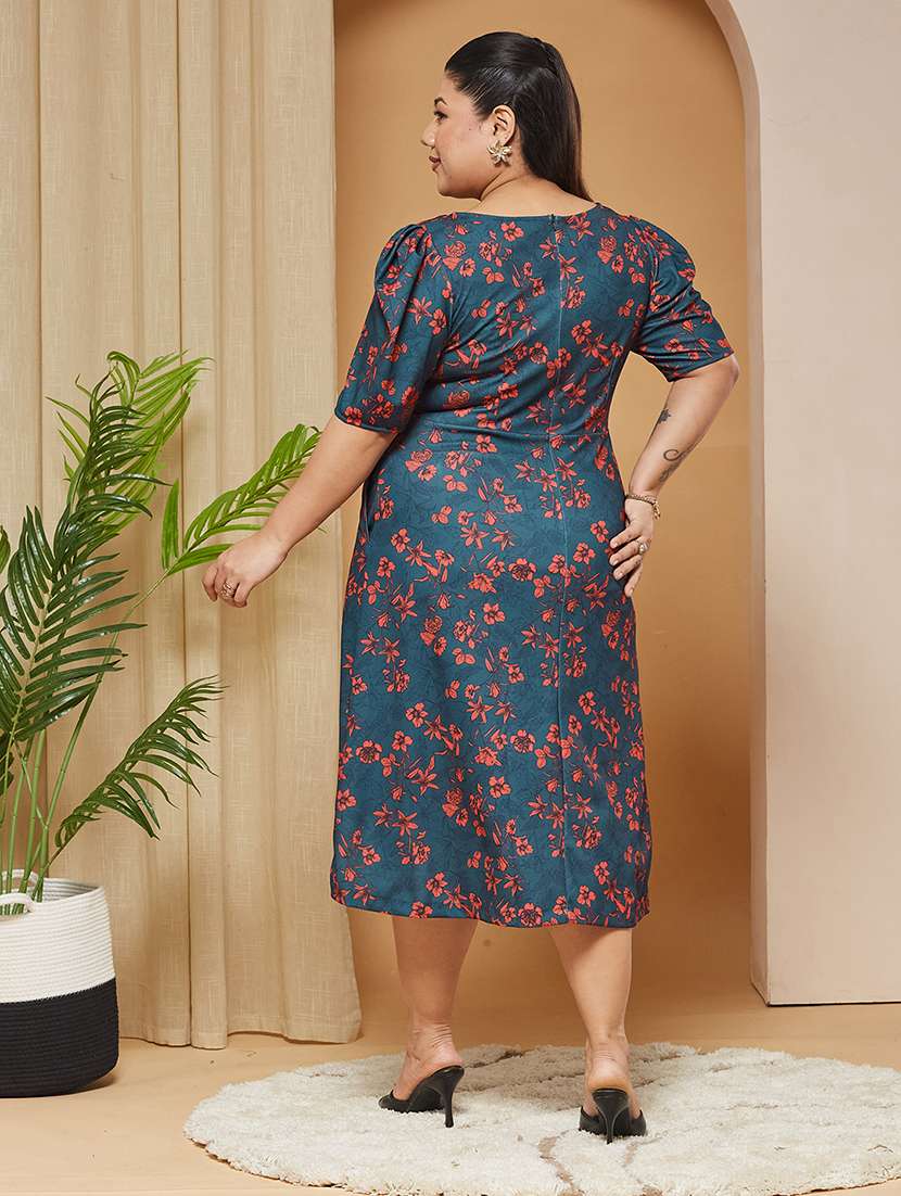 women printed puff sleeves midi wrap dress - 22511473 -  Standard Image - 4
