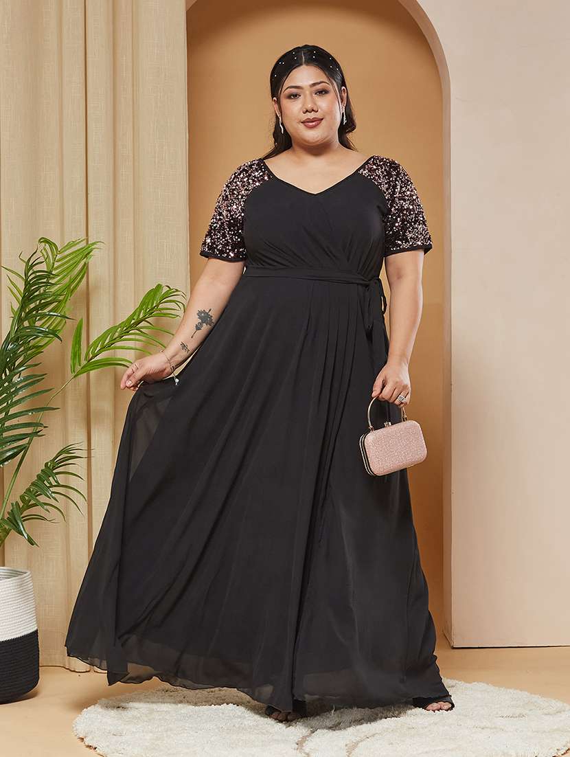 women sequined short sleeves gown