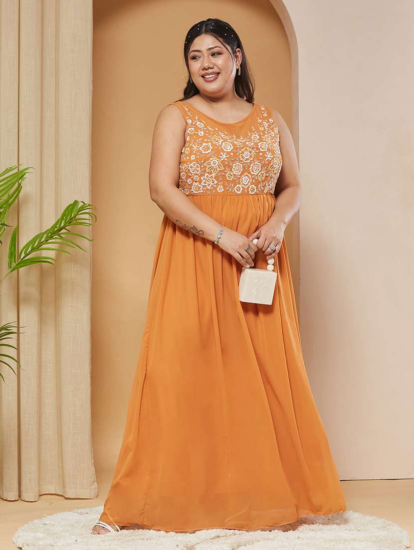 women embroidered round neck gown