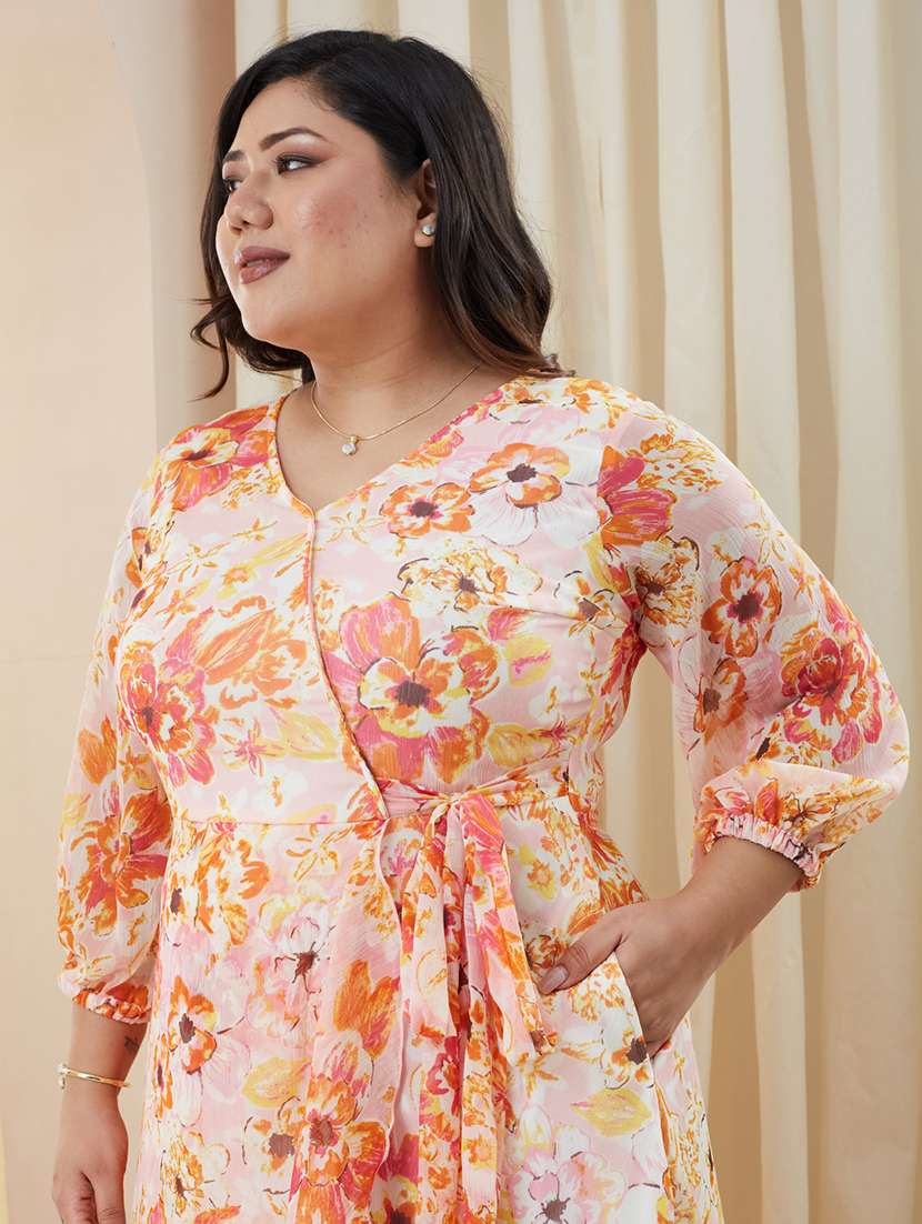 women printed overlap neck wrap dress - 22511480 -  Standard Image - 1
