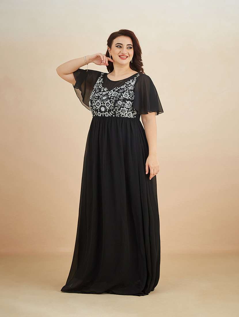 women embroidered round neck gown
