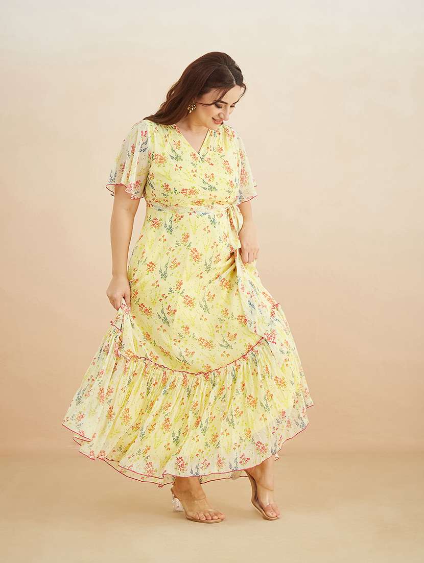 women printed v neck tiered dress - 22511502 -  Standard Image - 4