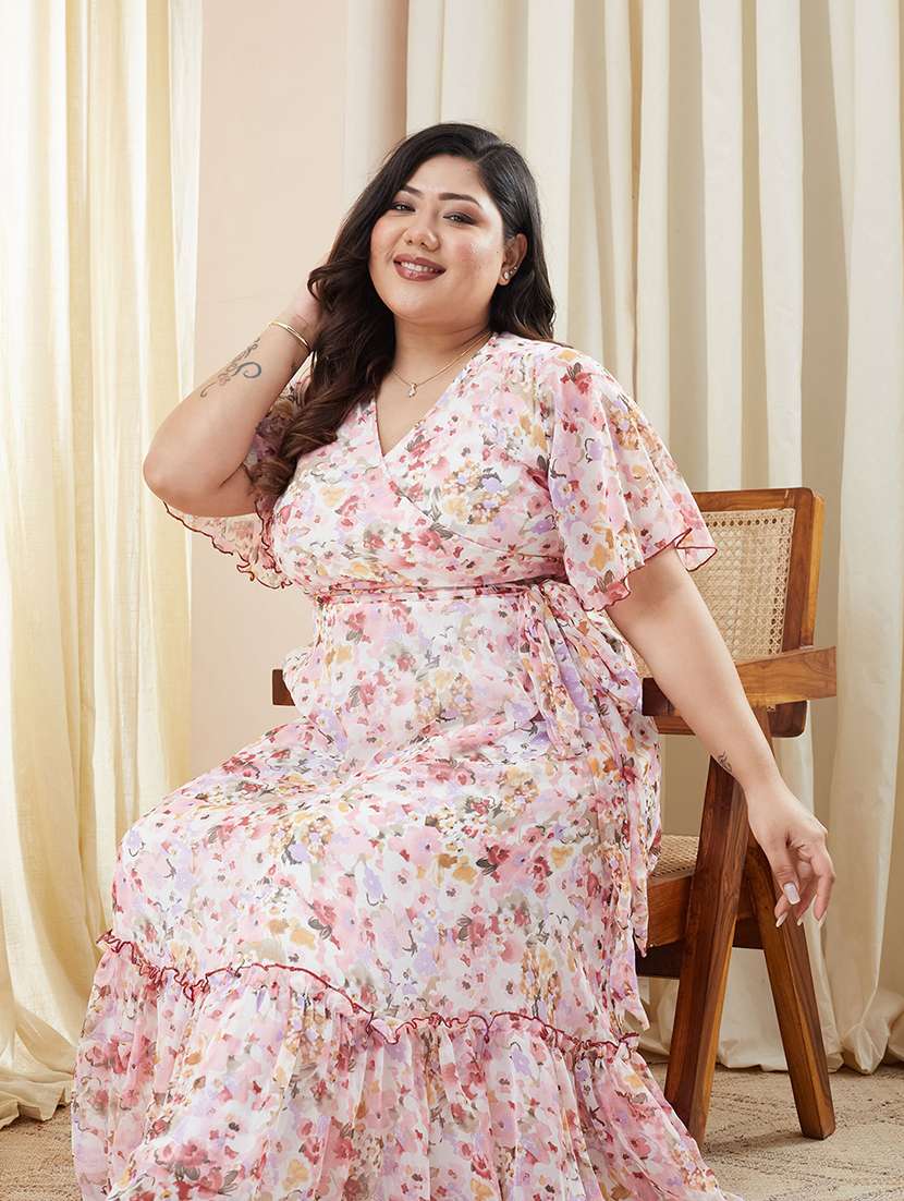 Women Printed Overlap Neck Maxi Tiered Dress - 22511504 -  Standard Image - 1