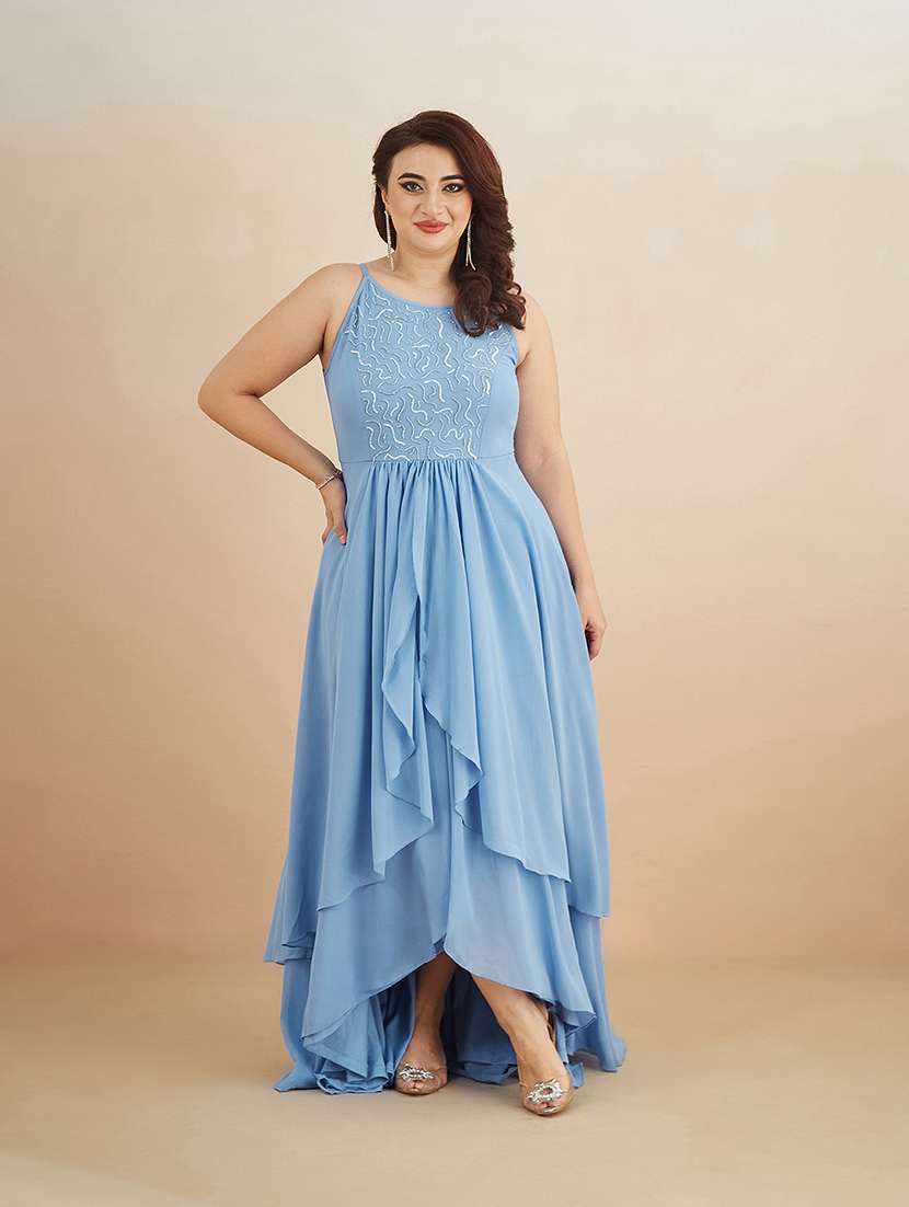 women sequined halter neck layered maxi dress