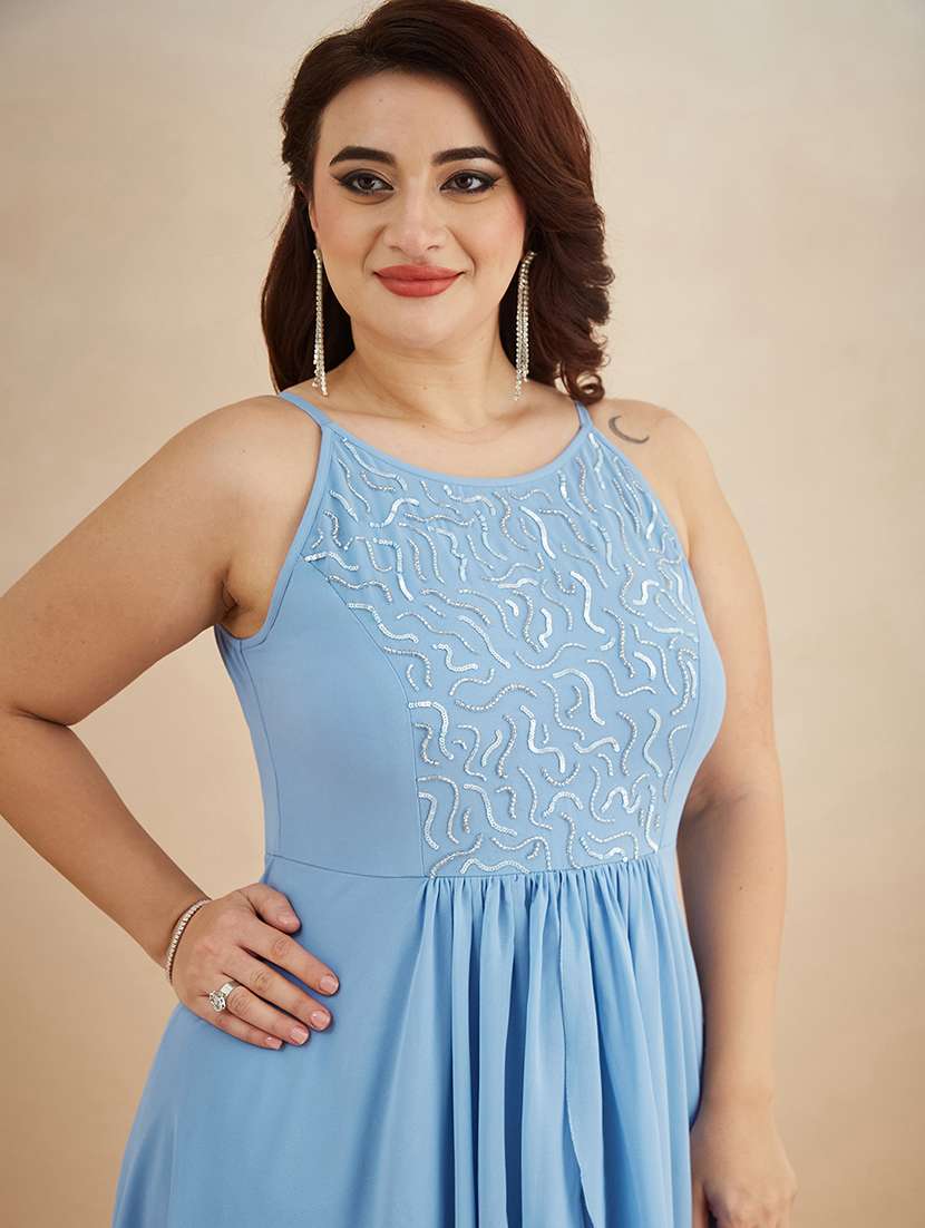 Women Sequined Halter Neck Layered Maxi Dress - 22511521 -  Standard Image - 1