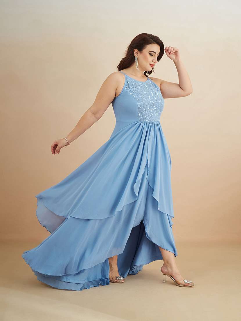 Women Sequined Halter Neck Layered Maxi Dress - 22511521 -  Standard Image - 4