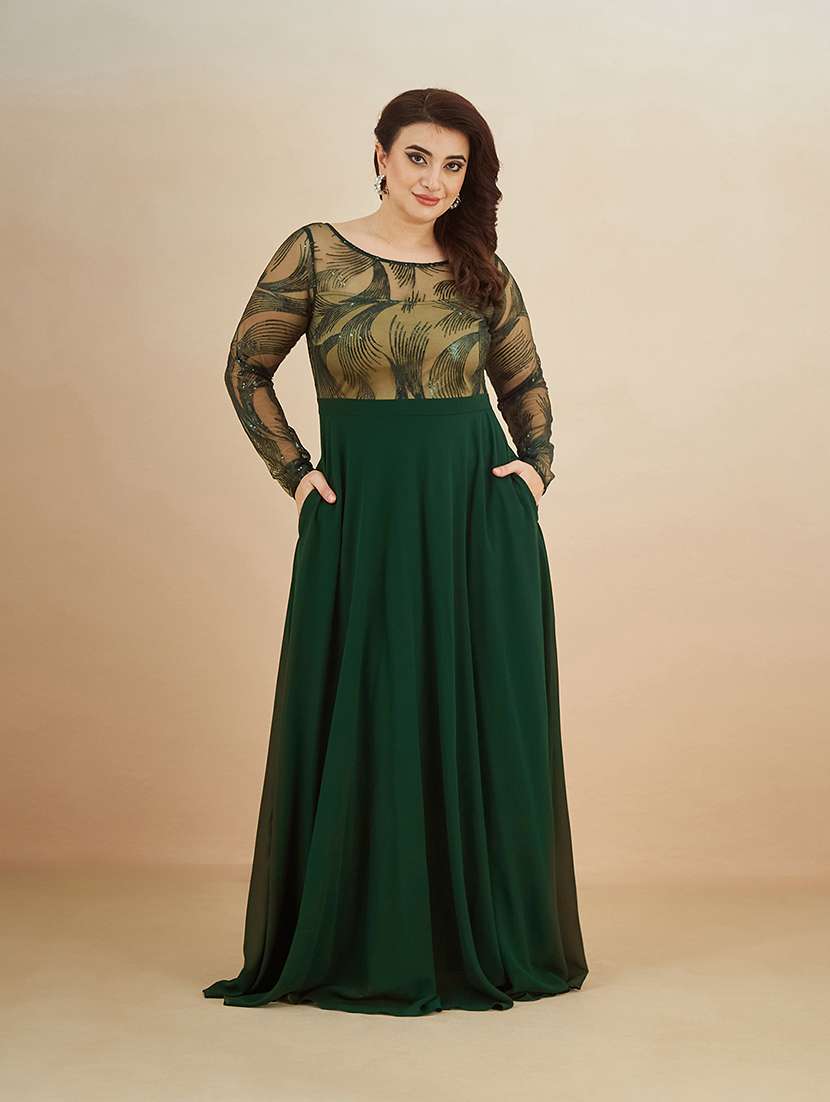 women embroidered round neck gown