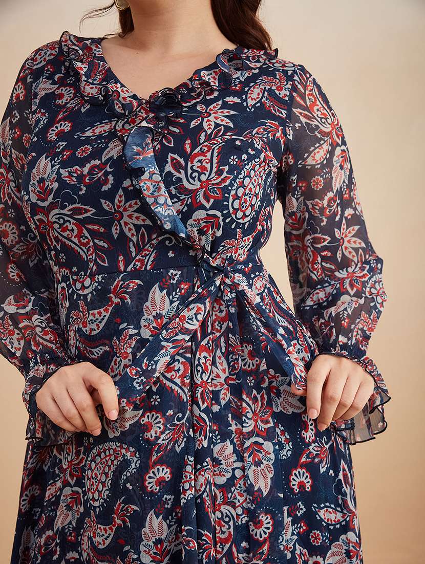 Women Printed Overlap Neck Wrap Dress - 22511529 -  Standard Image - 1