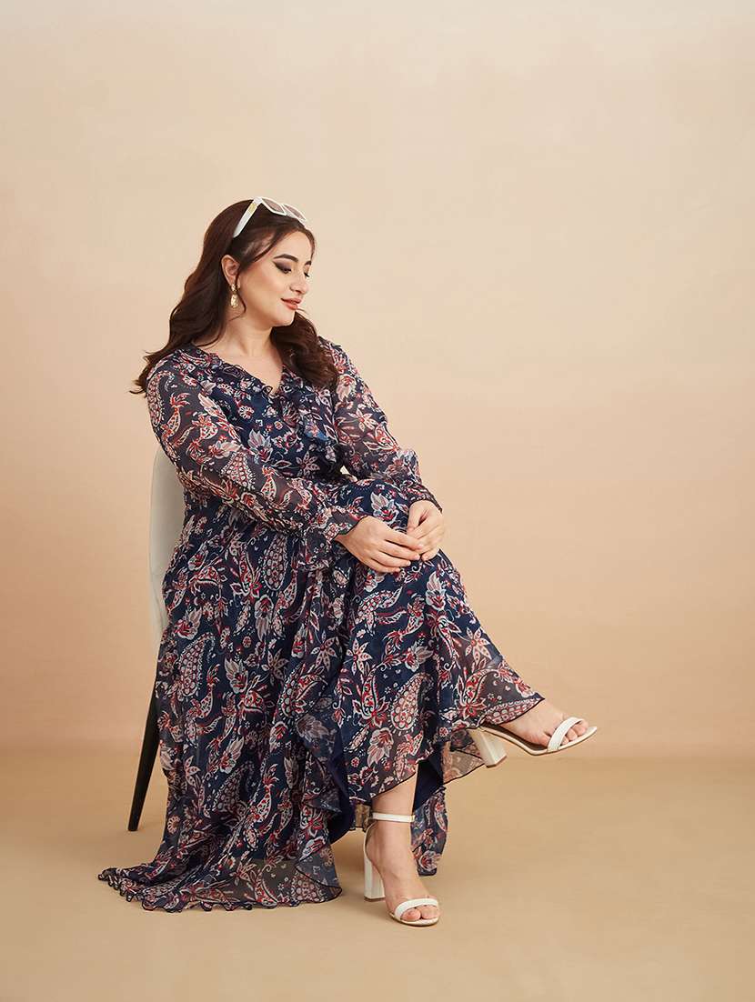 Women Printed Overlap Neck Wrap Dress - 22511529 -  Standard Image - 4