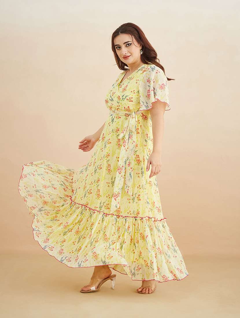 women printed v neck tiered dress - 22511531 -  Standard Image - 4