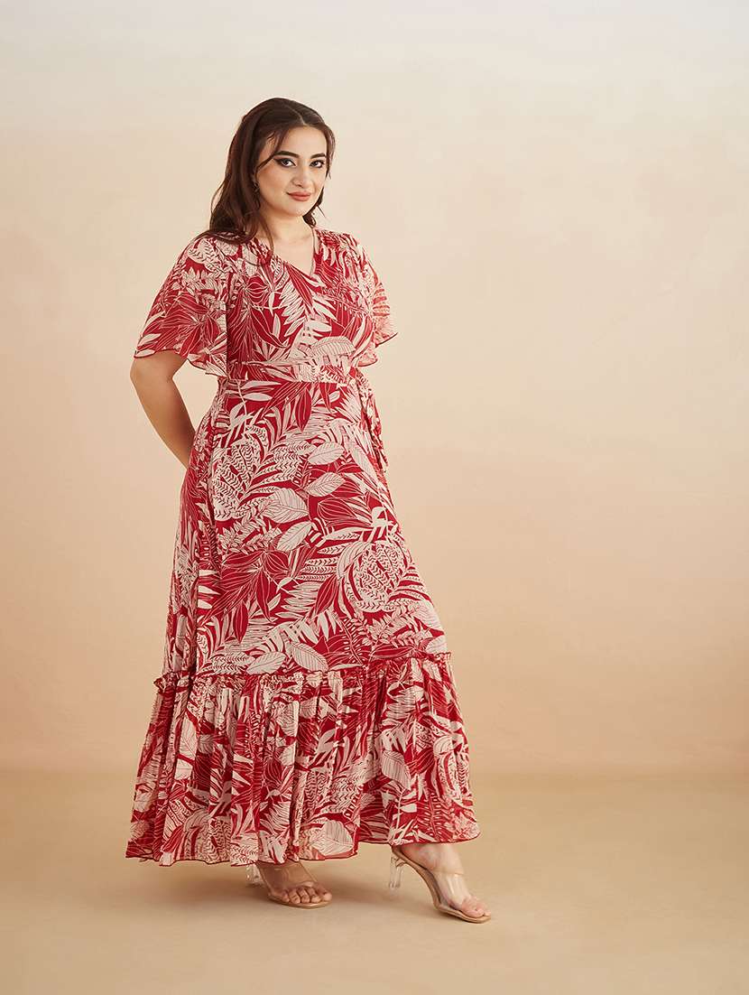 women printed v neck tiered dress - 22511533 -  Standard Image - 1