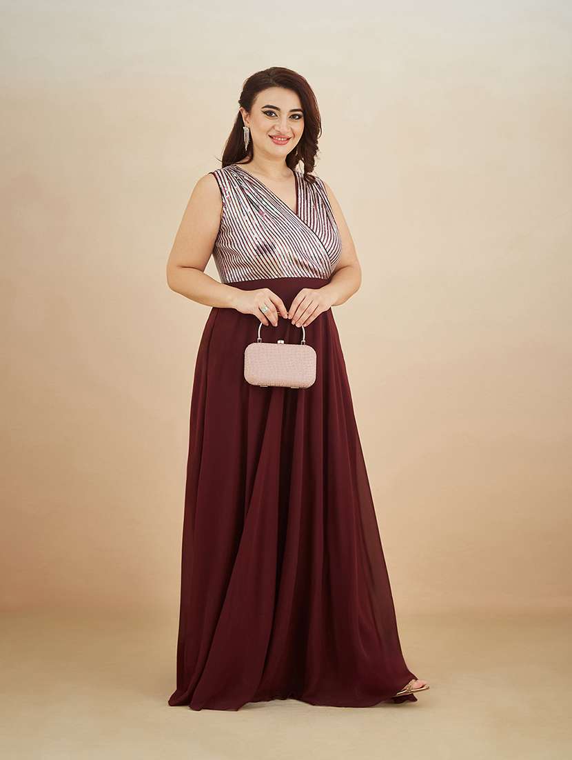women sequined sleeveless gown