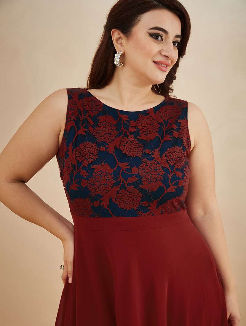Women Self Design Sleeveless Fit And Flare Dress - 22511536 -  Standard Image - 1