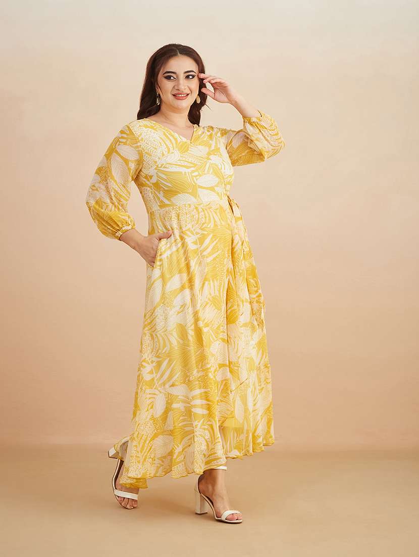 women printed three quarter sleeves wrap maxi dress - 22511540 -  Standard Image - 1