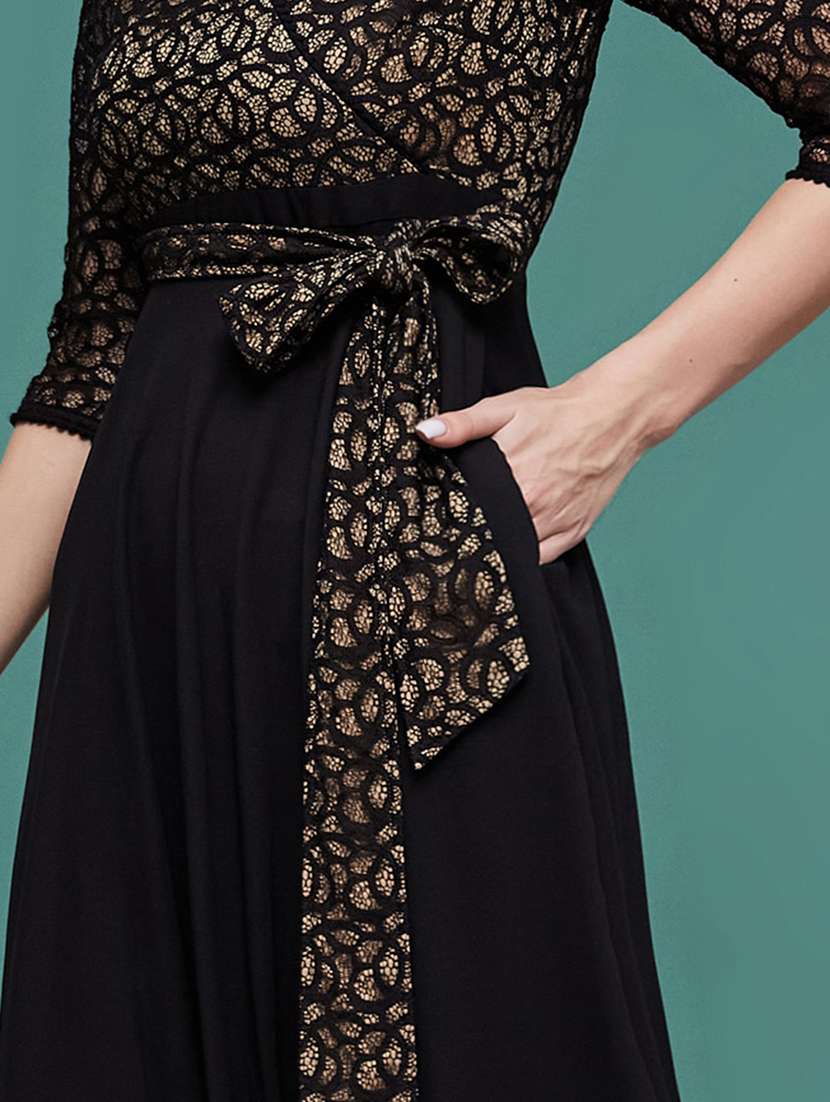 Women Self Design Overlap Neck High Low Dress - 22511551 -  Standard Image - 4