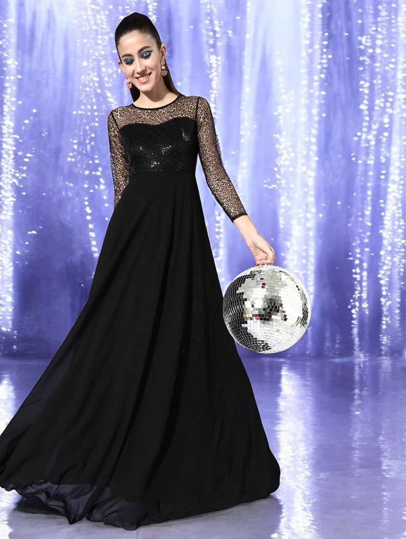 women sequined round neck gown