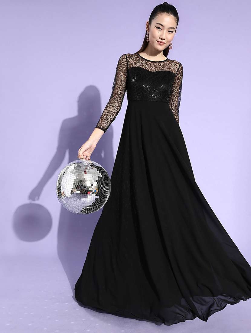women sequined round neck gown