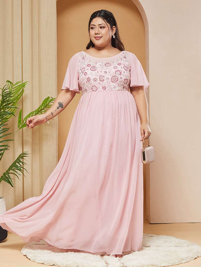 women embroidered round neck gown