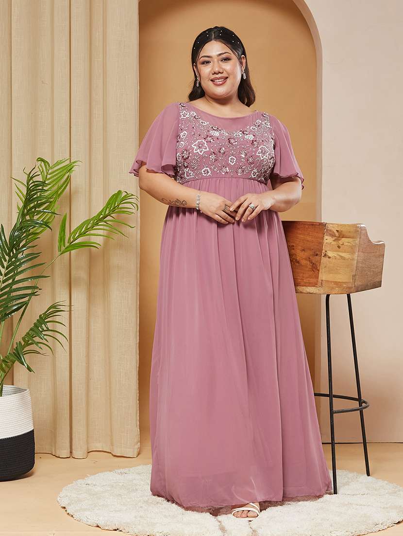 women embroidered round neck gown
