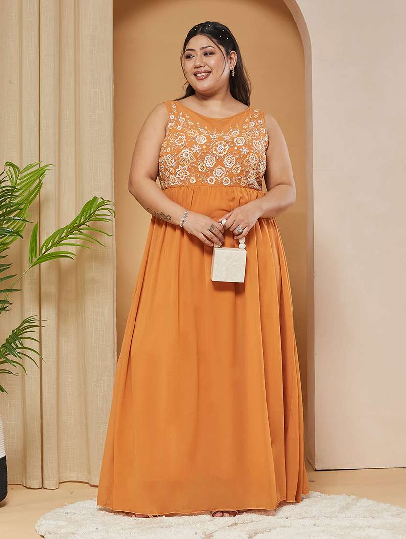 women embroidered round neck gown - 22511562 -  Standard Image - 1