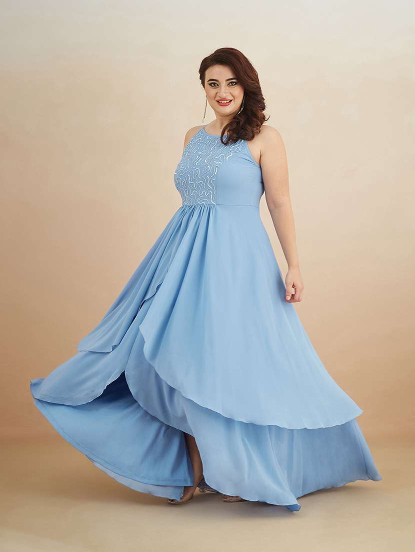 Women Sequined Halter Neck Layered Maxi Dress - 22511570 -  Standard Image - 1
