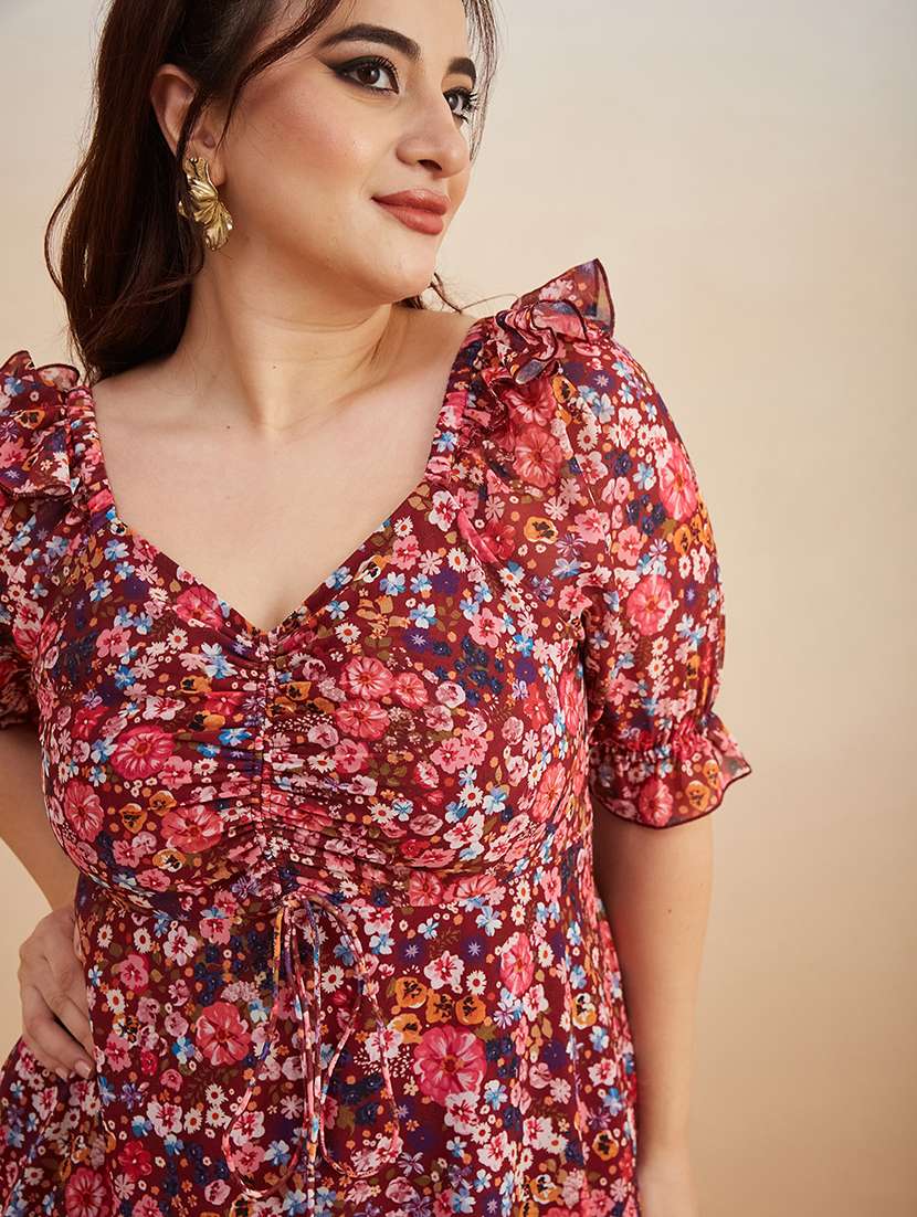 women printed puff sleeves maxi tiered dress - 22511574 -  Standard Image - 1