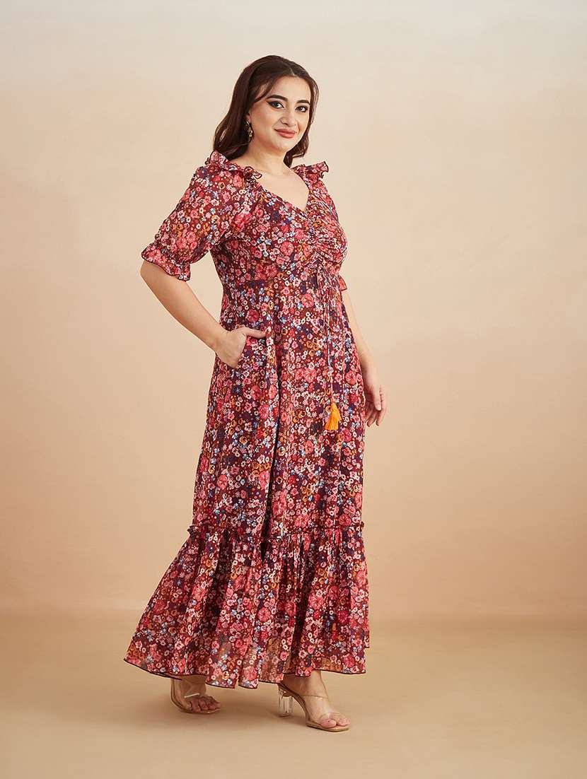women printed puff sleeves maxi tiered dress - 22511574 -  Standard Image - 4