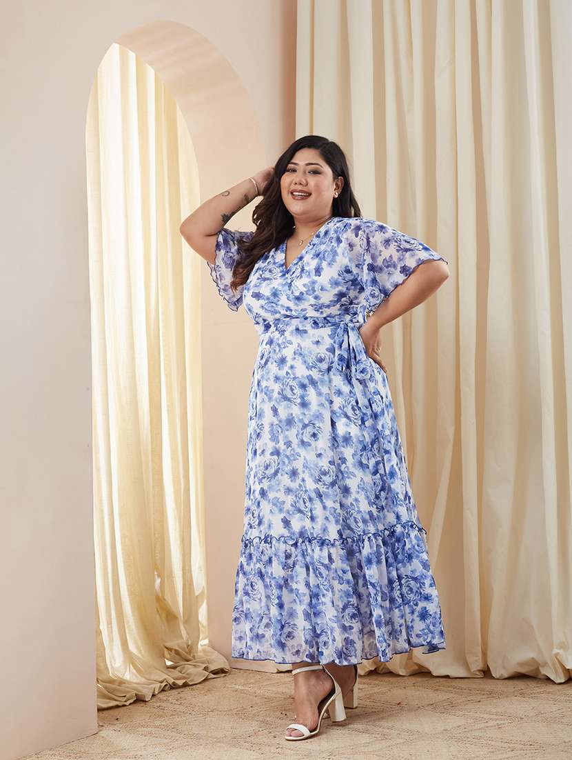 women printed overlap neck tiered dress - 22511583 -  Standard Image - 1