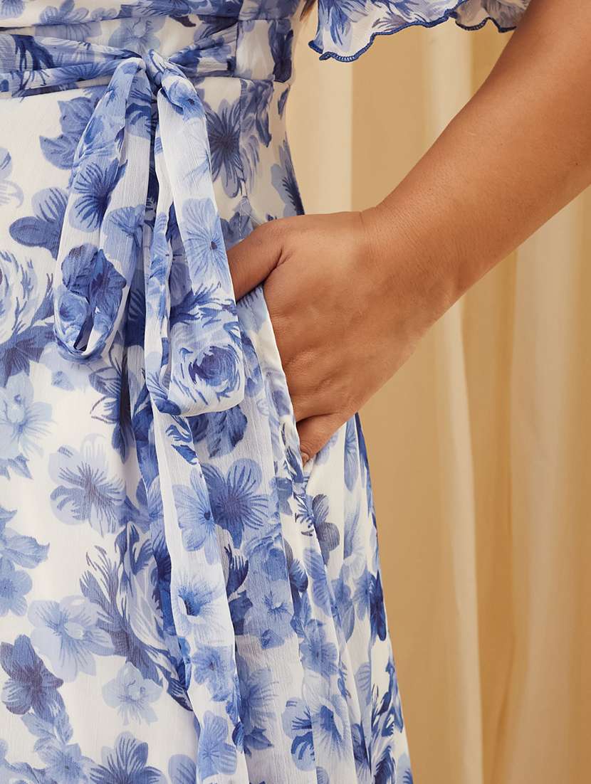women printed overlap neck tiered dress - 22511583 -  Standard Image - 4