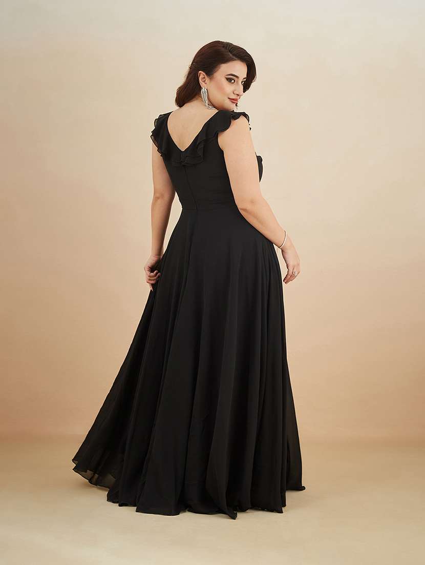 women embroidered sleeveless ruffle detailed gown - 22511589 -  Standard Image - 4