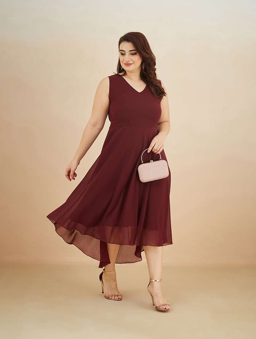 women solid v neck sleeveless high low dress