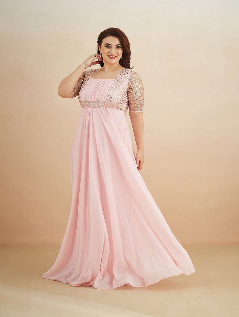 women sequined square neck gown