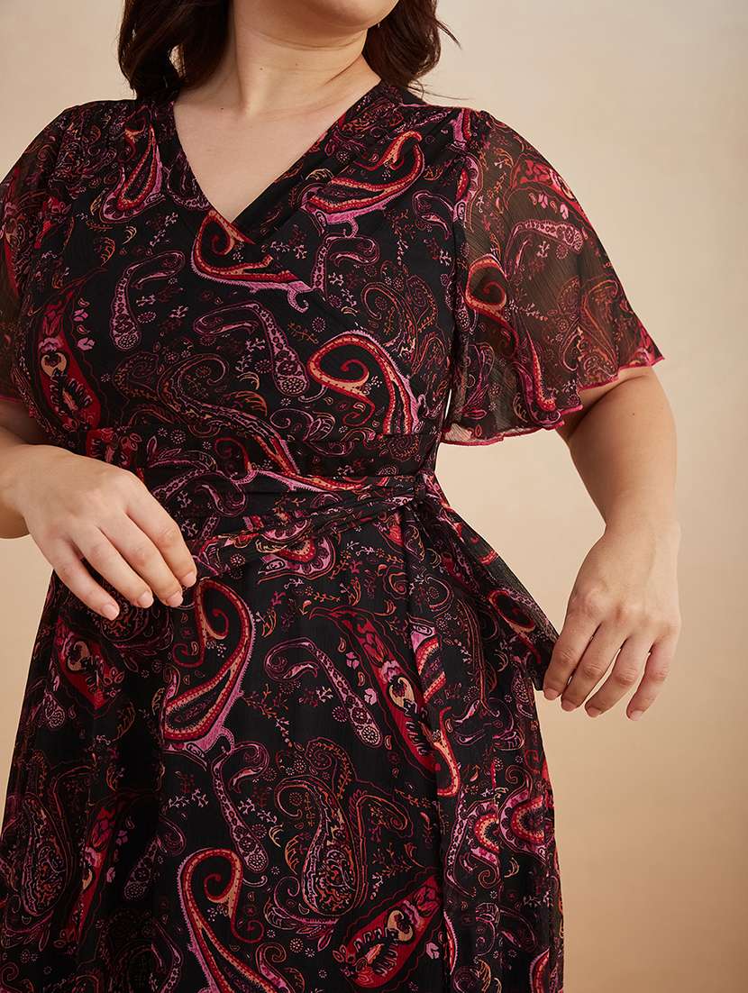 women printed overlap neck tiered dress - 22511617 -  Standard Image - 1
