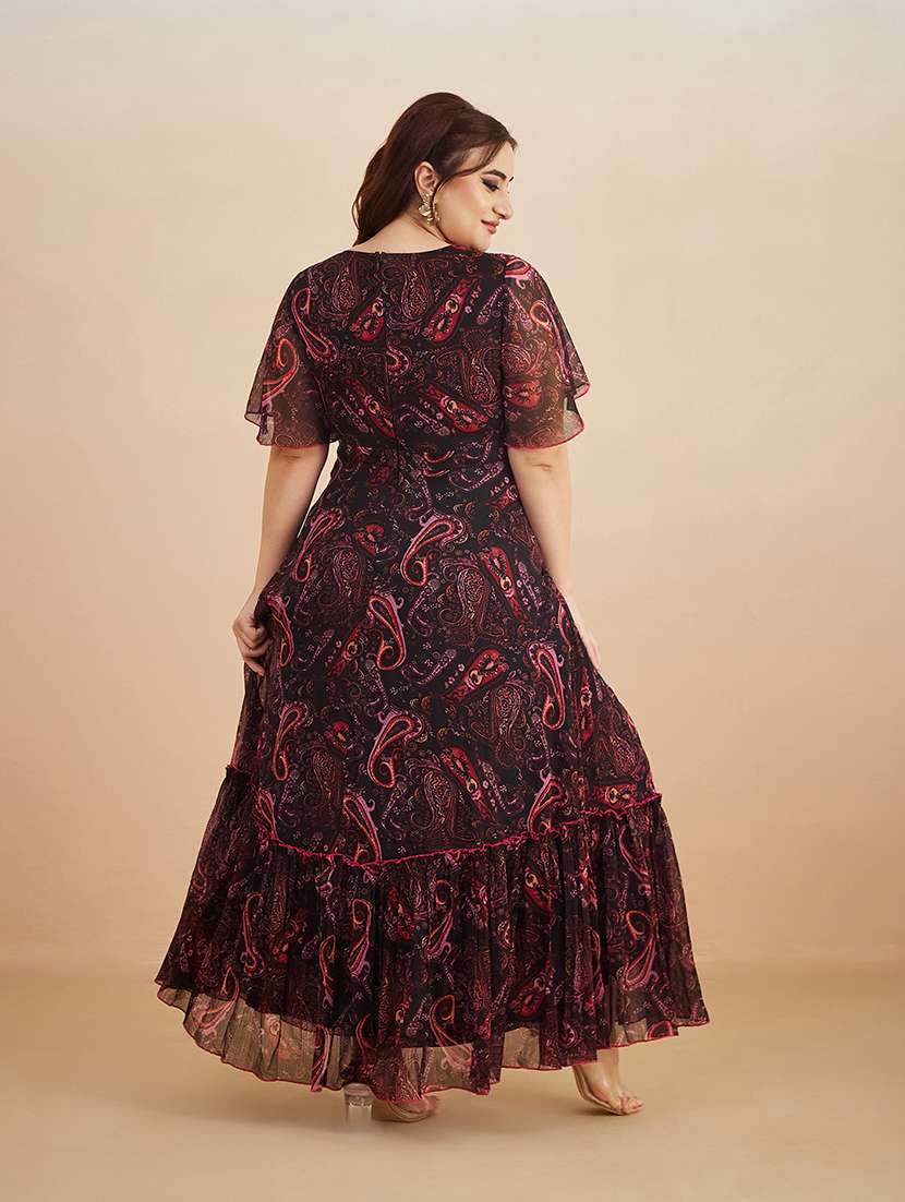 women printed overlap neck tiered dress - 22511617 -  Standard Image - 4